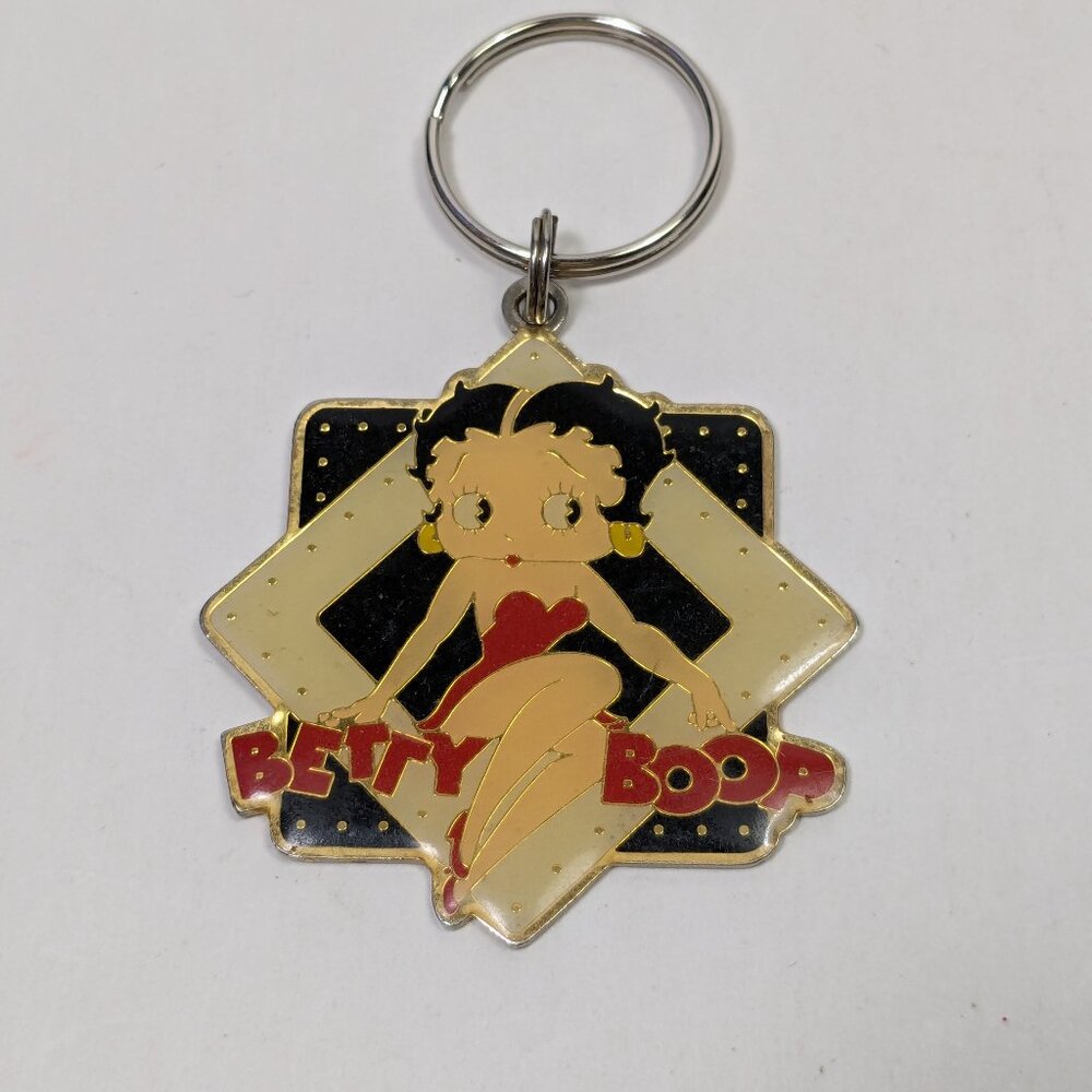 Betty Boop Keychain Gold & Silver Tone Black Red White Collectible Cartoon